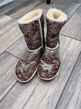 UGG Brown Sequin Shearling-Lined Mid-Calf Boots